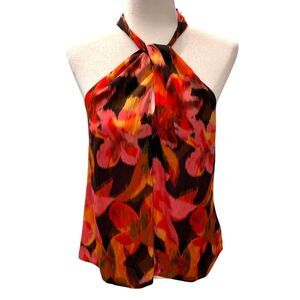 Tart Quency Abstract Floral Halter Blouse Top S NWT